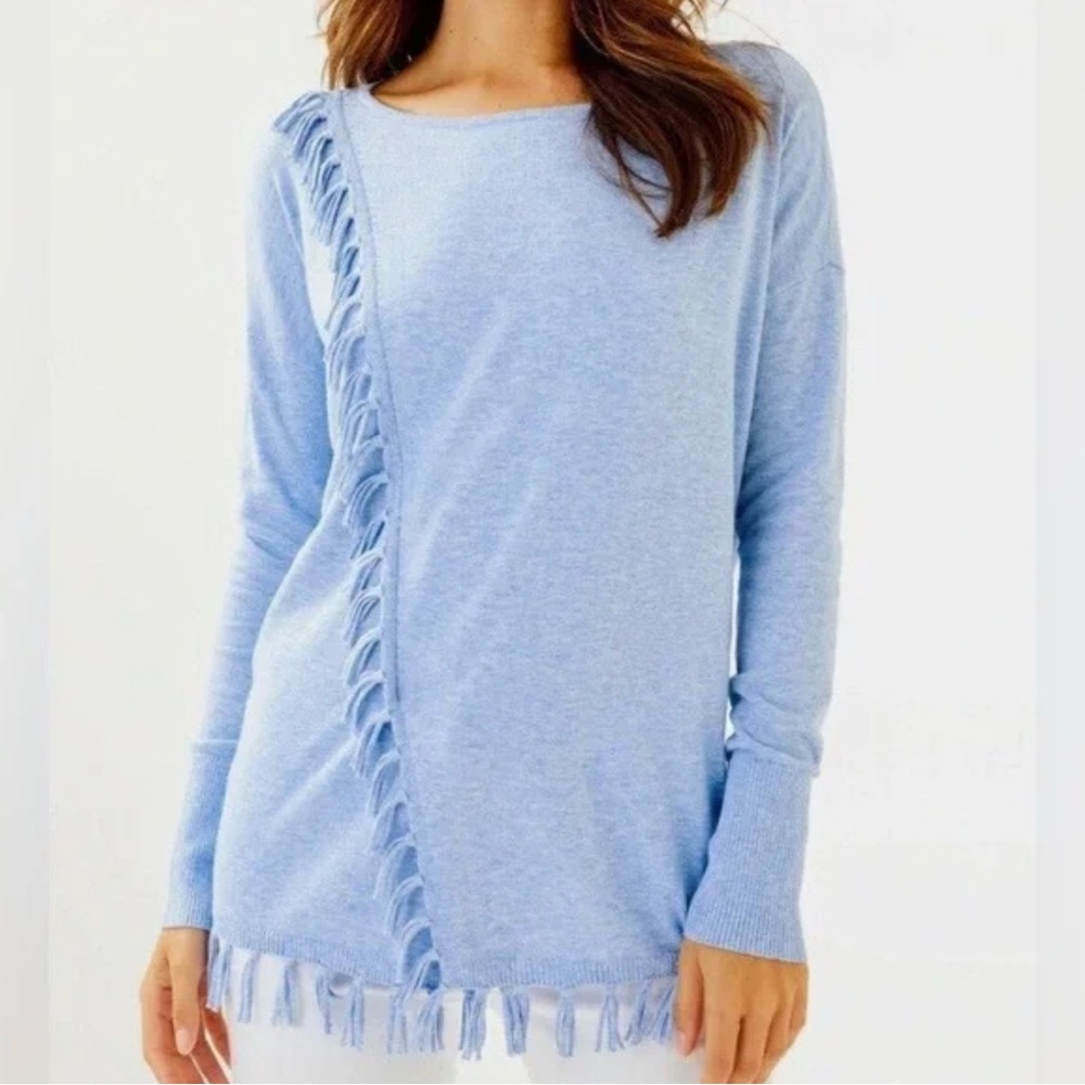 Lilly Pulitzer Light Blue Fringe Long Sleeve Top
